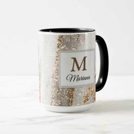 Luxe Marble Gold Strokes wit en grijs Mok (Voorkant rechts)