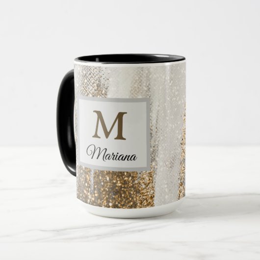 Luxe Marble Gold Strokes wit en grijs Mok (Voorkant links)