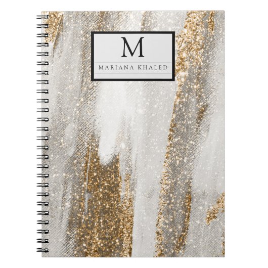 Luxe Marble Gold Strokes wit en grijs Notitieboek (Voorkant)