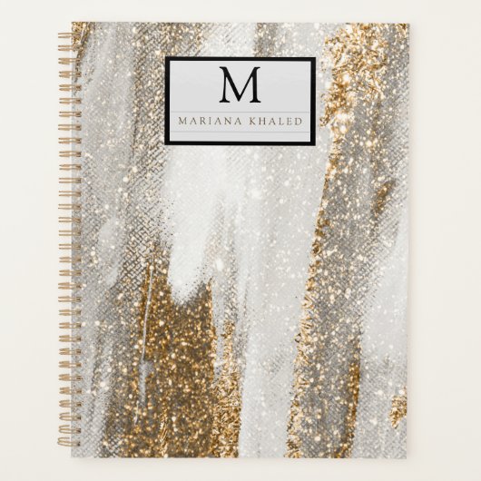 Luxe Marble Gold Strokes wit en grijs Planner (Voorkant)