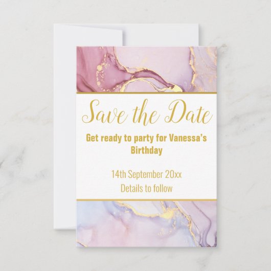 LUXE MARBLE PASTEL BEWAREN DE DATUM RSVP-KAART RSVP KAARTJE (Voorkant)