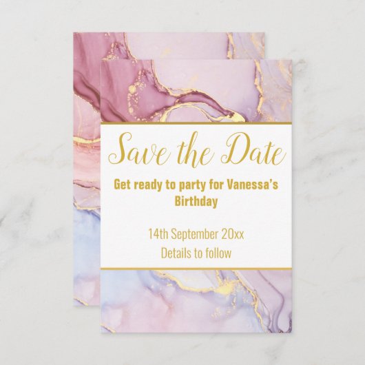 LUXE MARBLE PASTEL BEWAREN DE DATUM RSVP-KAART RSVP KAARTJE (Voorkant / Achterkant)