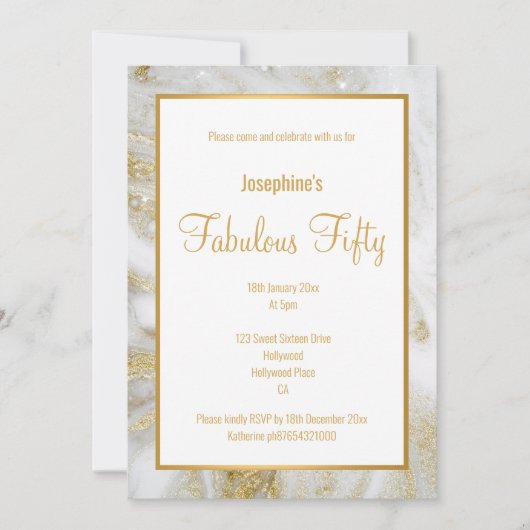 LUXE MARBLE PEARL GOLD 2 CUSTOM INVITATION KAART (Voorkant)