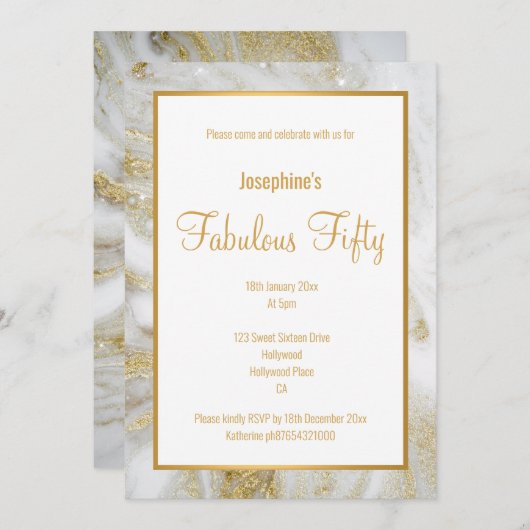 LUXE MARBLE PEARL GOLD 2 CUSTOM INVITATION KAART (Voorkant / Achterkant)