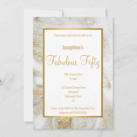 LUXE MARBLE PEARL GOLD ABSTRACT CUSTOM INVITATION KAART (Voorkant)