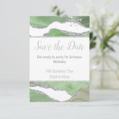 LUXE MARBLE SILVER GREEN RESPONS RSVP-KAART RSVP KAARTJE (Staand voorkant)