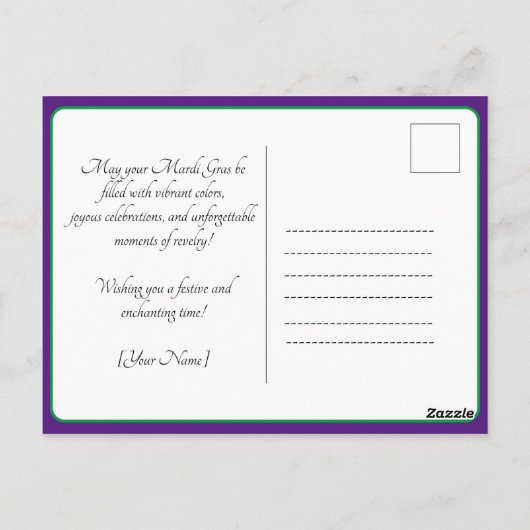 💜💛Luxe Mardi Gras Briefkaart (Achterkant)
