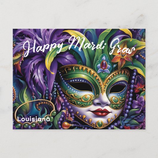 💜💛Luxe Mardi Gras Briefkaart (Voorkant)