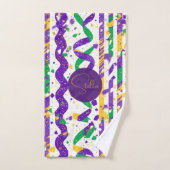 Luxe Mardi Gras Purple Gold Green Stripes Confetti Handdoek (Handdoek)
