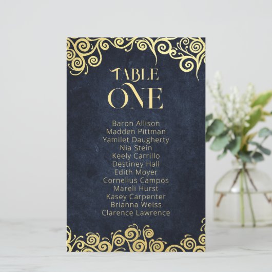 Luxe marine blauw en goud bloeien winter bruiloft (Staand voorkant)