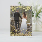 Luxe marine blauw en goud bloeien winter bruiloft bedankkaart (Staand voorkant)