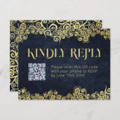 Luxe marine blauw en goud bloeien winter bruiloft feestdagenkaart (Voorkant / Achterkant)