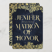 Luxe marine blauw en goud bloeien winter bruiloft kaart (Voorkant / Achterkant)