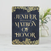 Luxe marine blauw en goud bloeien winter bruiloft kaart (Staand voorkant)