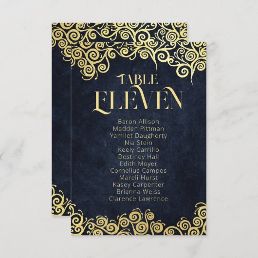 Luxe marine blauw en goud bloeien winter bruiloft kaart (Voorkant / Achterkant)