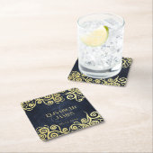 Luxe marine blauw en goud bloeien winter bruiloft kartonnen onderzetters (Insitu)