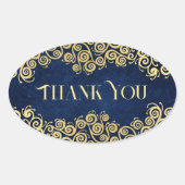 Luxe marine blauw en goud bloeien winter bruiloft ovale sticker (Voorkant)