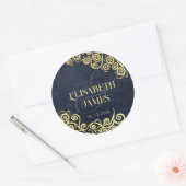 Luxe marine blauw en goud bloeien winter bruiloft ronde sticker (Envelop)