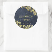 Luxe marine blauw en goud bloeien winter bruiloft ronde sticker (Tas)