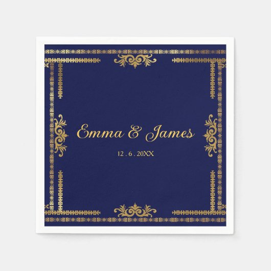 Luxe Marine Blauw en Goud Trouwservet Servet (Voorkant)