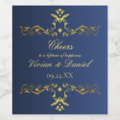 Luxe Marine Blauw en Goud Wedding Wijnfles Labe Wijn Etiket (Enkel label)