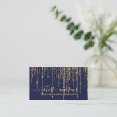 Luxe Marine Blauw Goud Glitter Fringe Gordijn Visitekaartje (Staand voorkant)