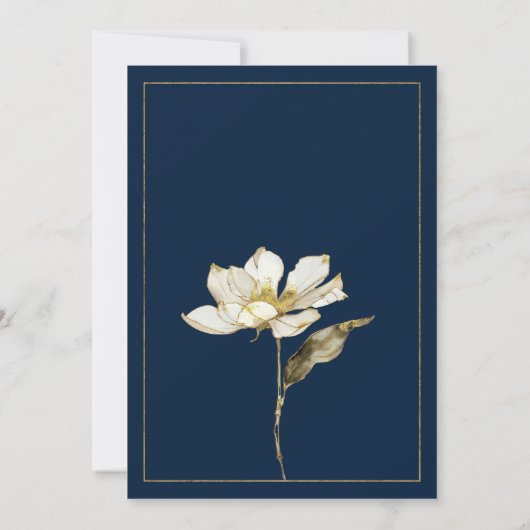 Luxe marine blauw goud wit glitter bloem bruiloft kaart (Achterkant)