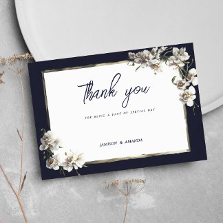 Luxe marine blauw goud wit orchidee Dank u Kaart