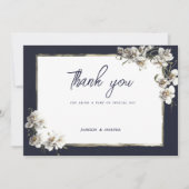 Luxe marine blauw goud wit orchidee Dank u Kaart (Voorkant)