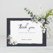 Luxe marine blauw goud wit orchidee Dank u Kaart (Staand voorkant)