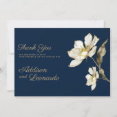 Luxe marine blauw goud witte bloem Dank u Kaart