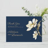 Luxe marine blauw goud witte bloem Dank u Kaart