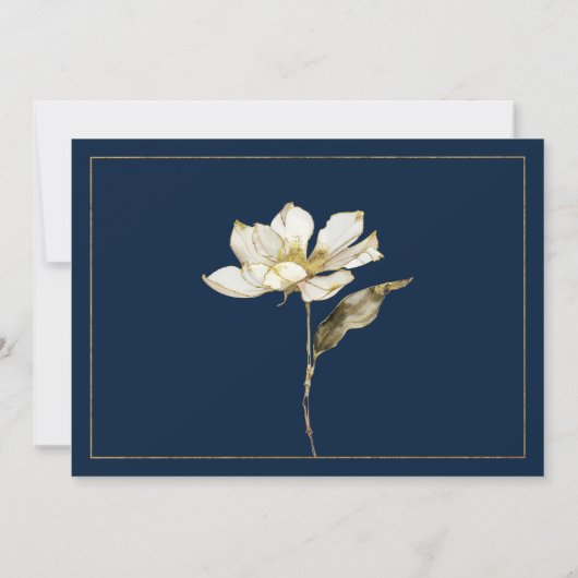 Luxe marine blauw goud witte bloem Dank u Kaart (Achterkant)