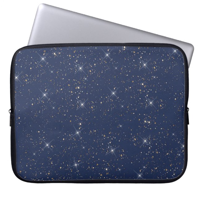 Luxe marine blauw sparkle goud glitter patroon laptop sleeve (Voorkant)