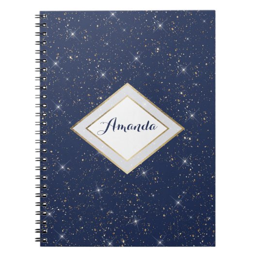 Luxe marine blauw sparkle goud glitter patroon notitieboek (Voorkant)