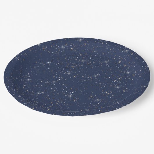 Luxe marine blauw sparkle goud glitter patroon papieren bordje (Gekanteld)