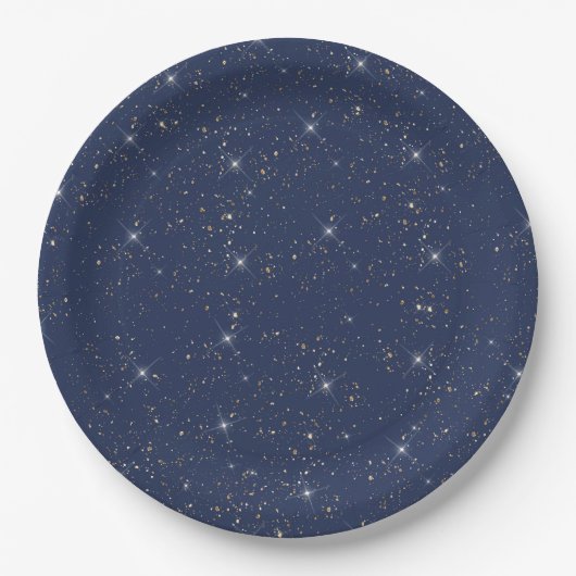 Luxe marine blauw sparkle goud glitter patroon papieren bordje (Voorkant)