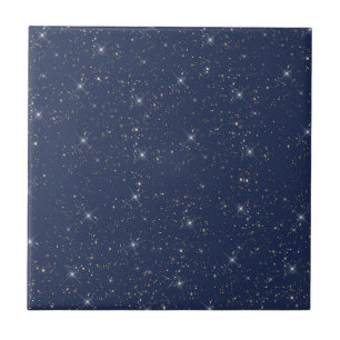 Luxe marine blauw sparkle goud glitter patroon tegeltje