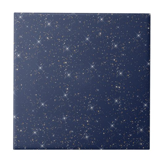 Luxe marine blauw sparkle goud glitter patroon tegeltje (Voorkant)