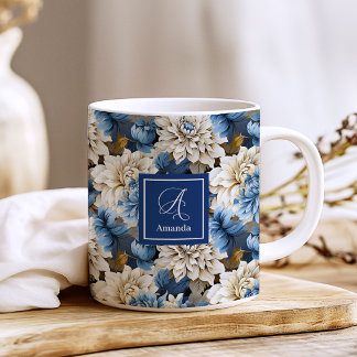 Luxe Marine Bloemen Aangepaste Naam Bloemige Koffi Koffiemok