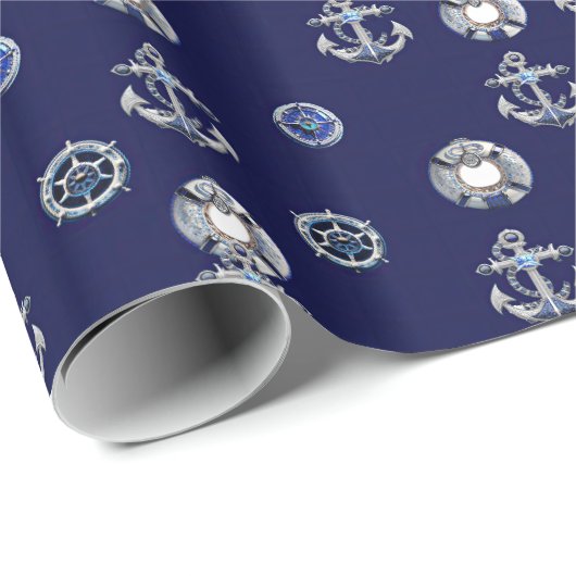 Luxe marine en Pearl White Nautical ThMED Cadeaupapier (Rol Hoek)