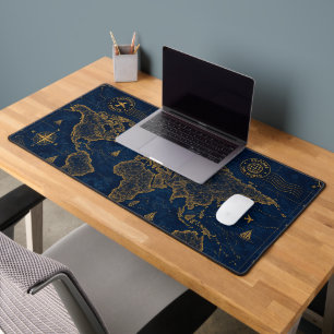 Luxe marine goud vintage wereldkaartpatroon bureaumat