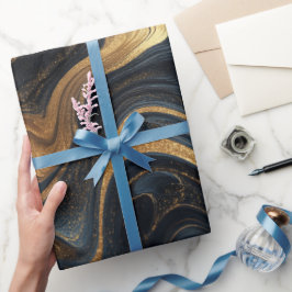 Luxe marine gouden vloeiende beweging abstract pat cadeaupapier