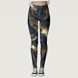 Luxe marine gouden vloeiende beweging abstract pat leggings
