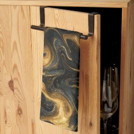 Luxe marine gouden vloeiende beweging abstract pat theedoek
