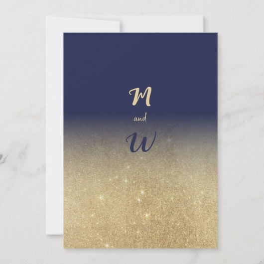 Luxe marineblauw goud ombre glitter Bruiloft Kaart (Achterkant)