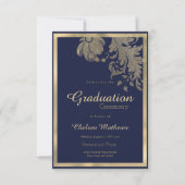 Luxe marineblauw gouden glitter bloemen Afstuderen Kaart (Voorkant)