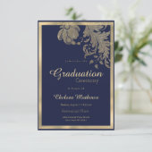 Luxe marineblauw gouden glitter bloemen Afstuderen Kaart (Staand voorkant)