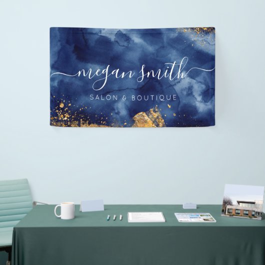 Luxe marineblauw goudWaterverf winkelwinkel Spandoek (Beurs)