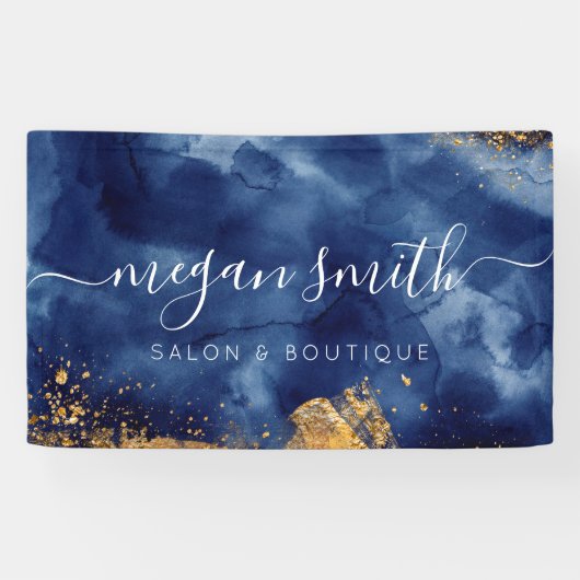 Luxe marineblauw goudWaterverf winkelwinkel Spandoek (Horizontaal)